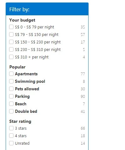 filtering the hotel search in booking.com